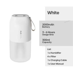 Cordless Rechargeable Air Humidifier 2000mAh Wireless Cool Mist Diffuser Car Home Ultrasonic Humidifier with Warm Nightlight