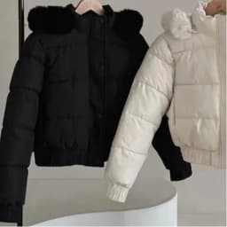 New Winter Warm Hooded Down Cotton Jacket Women Thickened Fleece Lining Big Fur Collar Long Sleeve Short Parkas Jacket Coat