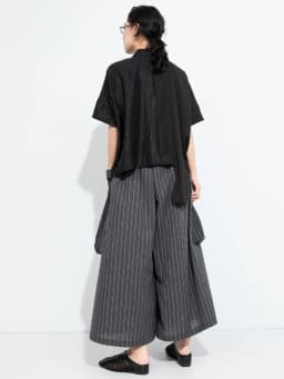 [EAM] High Elastic Waist Gray Striped Big Pocket Wide Leg Pants New Trousers Women Fashion Tide Spring Autumn 2026 1DJ7107