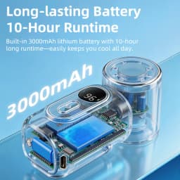 Mini Fan Portable Handheld Small Fan 5 Speeds Cooling Turbo 3000mAh 180° Adjustable Clip LED Display Type-C Rechargeable Fans