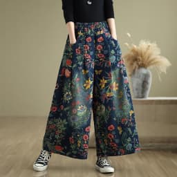 plus Size Denim Wide Leg Pants Women's Autumn Winter New Print Elastic Loose Slimming Casual Straight Cut Jeans