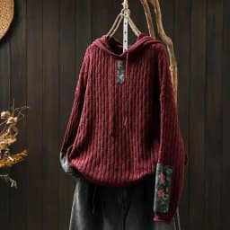 Floral Prrint Patchwork Vintage Style Women's Knitted Sweatshirt Autumn Fashion Long Sleeve Loose Casual Hoodie Female Pullovers