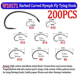 200pcs Barbed and Barbless Fishing Fly Hook Nymphs Pupa Egg Fly Dry Fly Wet Fly Jig Nymph Hook Caddis Streamer Fly Tying Hook
