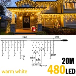 480LED Indoor Decor String Lights Christmas Ice Light Outdoor Waterproof 8 Modes Tgmer UK/US/EU Plug for Party Wedding Camping