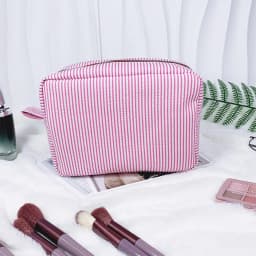 Personalized Striped Makeup Bag Custom Name Embroidery Cosmetic Pouch Travel Toiletry Organizer Gift for Women Girls Bridesmaid