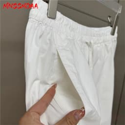 Women's White Elastic Waist Wide Leg Pants Summer Female Casual Loose Trousers