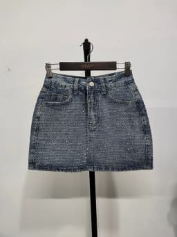 Personality Diamond Splice A-line Denim Skirt for Women's Streetwear High Waist Solid Color Slim Wrap Hip Skirts Female Summer