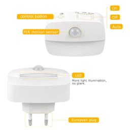 Motion Sensor LED Night Light Plug in Socket 3 Color Temperature Room Kitchen WC Hallway Human Infrared Induction Emergency Lamp