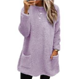 Long Sleeve Pocket Hoodie with Patchwork Elegant Commuting Women Sweatshirt Urban Loose Fit Round Neck Pullover Autumn Casual