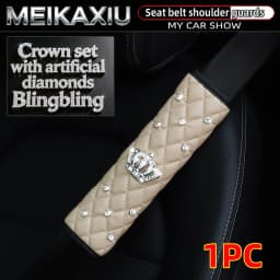 Soft Leather Diamond-Encrusted Crown Car Shoulder Guard 1PC/2PCS Safety Belt Decoration Shiny Accessory for Women's Cars