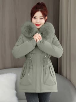 Women's Winter Jacket 2025 New Style Thickened Fleece Lined Waist-Cinching Warm Cotton Coat Long Sleeve Zipper Closure ...