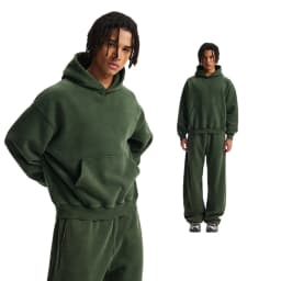 Custom LOGO men's new short BOXY version 370G heavy fleece worn old hooded sweater scimitar wide leg trousers couple suit
