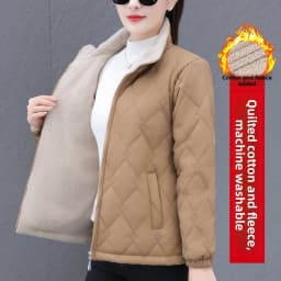 Women's Short down Cotton Jacket Warmth Outerwear Winter Coat plus Size Fluffy Coat Slimming Thickened Long Sleeve Zipper