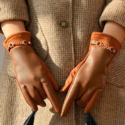 Winter Women Suede Leather Plus Velvet Keep Warm Chain Gloves Fashion Elegant Touch Screen Soft Drive Cycling Windproof Mittens