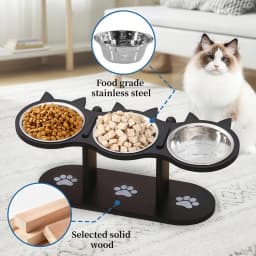 Black Cat Ear 3 Bowls Rack Elevated Cat Feeder Stand Non-slip Silicone Waterproof Anti-dirty Cat Bowl Mat for Cats Dogs