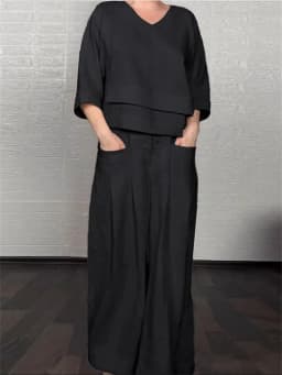Lady Fashion Casual Loose Solid Suit Cotton Linen Set Three Quarter Sleeve Tops Wide Leg Pants Women Irregular 2 Piece Sets 2025