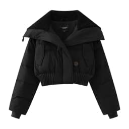 Chic Design Cropped Jacket Winter Short Puffer Jacket Women Clothing Down Cotton Coats Warm Knit Big Collar Coat Bread Jackets