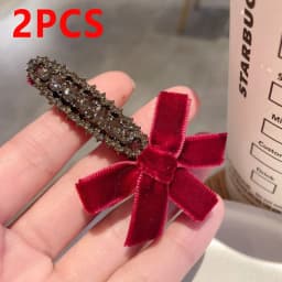 2pcs Classic Elegant Black Velvet Hair Clip Set Diamond Bow Hair Clip Elegant Shining Women Party Daily Styling Hair Accessories