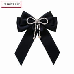 Elegant Lace Ribbon Bowtie Black College Style Collar Rhinestones Jewelry Student Shirt Korean Fabric Bow Brooches