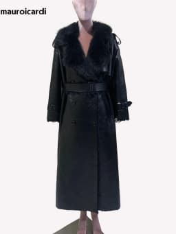 Nerazzurri Winter Long Oversized Thickened Warm Black Fluffy Faux Sheepskin Coat Women Double Breasted Loose Furry Overcoat 2024
