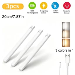 3Pcs LED Lights with Motion Detection USB Rechargeable LED Motion Sensor Lights for Room Kitchen Under Cabinet Wardrobe Closet