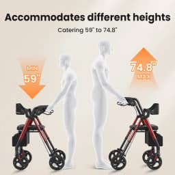 MaiDeSiTe Elderly Walker Foldable with Seat Durable Steel Frame 8-Inch Large Wheels for Mobility Aid