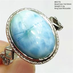 Natural Blue Larimar Oval Adjustable Ring Jewelry Water Pattern Real Larimar For Women Men Healing Fashion Stone AAAAAA