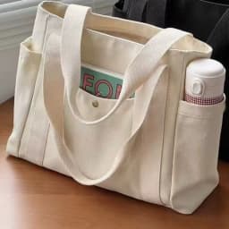 Large Canvas Tote Bag with Multiple Pockets, Minimalist Shoulder Handbag for Work, Travel & Daily Use