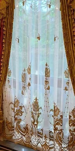 Gold Red Embroidered Window Screen Velvet Splicing Thickened Curtains for Living Room Bedroom French Balcony Villa Valance