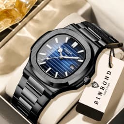 BINBOND Orginal Luminous Waterproof Sturdy Stainless Steel Strap Quartz Wristwatches For Men Luxury Auto Date Men's Watch Reloj