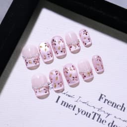 10Pcs Sweet Cute Handmade Press on Nails Flower Butterfly Fake Nails Glossy Diamond False Nails Full Cover Acrylic Nail Tips Art