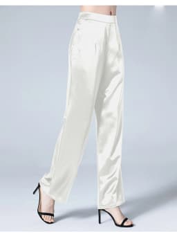Birdtree 19MM 95% Real Silk Double Joe Summer Pants Women Loose Straight Wide Leg Pants Women's High Waist Pantalon B37958QD