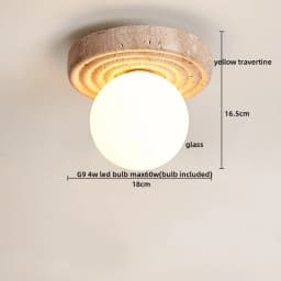IWHD Wood Canopy LED Ceiling Light Fixture Nordic Modern Simple Ellipse Natural Yellow Travertine Ceiling Lamp Lamparas De Techo