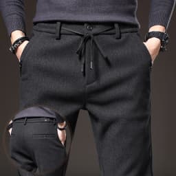 Autumn Winter Men's Casual Pants Solid Color Business Elastic Waist Slim Fit Stretch Thick Gray Black Blue Cotton Trousers Male