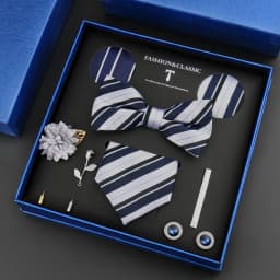 Luxury Neck Tie Set For Men Classic Brand Necktie Bowtie Hanky Cufflinks Floral Brooches Tie Clip Set Wedding Business Box Gift