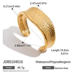 Uworld Unique Stainless Steel Metal Wide Cuff Open Bracelet Bangle 18K Gold PVD Plated Waterproof Fashion Essential Jewelr