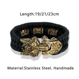 Viking Ancient Bronze Wolf Head Bracelet for Men Punk Stainless Steel Bangle Handmade Woven Rope Wristband Vintage Jewelry Gifts