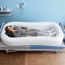 Bymaocar Double Layer Shower Bed Bathtub 220x100x38cm White Foldable Portable with Pump Hose for Elderly Patient Home Care Bathing