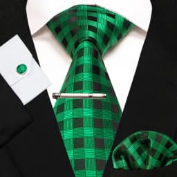 8cm Silk Mens Ties Green Black Ties Plaid Stripe Necktie Pocket Square Cufflinks Tie Clips Set Men's Wedding Business Party Tie