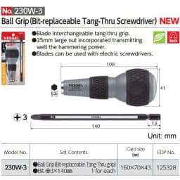 Japan VESSEL 220W/230W/270BW Series Ball Screwdriver Replacement Bits - Phillips/Metric, Electric Screwdriver Multi-Tools