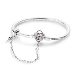 2026 Valentine New 925 Silver Pink Bow Full Diamond Bracelet Original 17-20CM Fit DIY Charm Women Birthday Jewelry Gifts