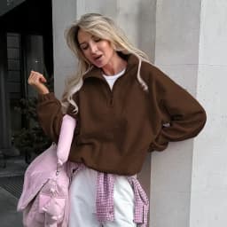 Loose Fit Pullover Hoodie Mid Length Commuter with Regular Sleeve Long Sleeve Notched Collar Elegant Colorblock Women Sweatshirt