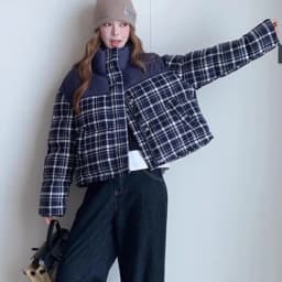 Winter Plaid Patchwork Parkas Women Preppy Style Loose Stand Collar Thick Warm Puffy Coats Retro All Match Cropped Outwear Tops