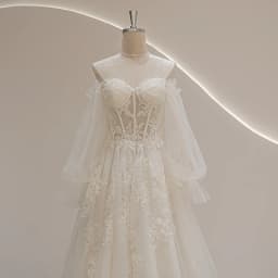 SL-9293 Suli Customized Sweetheart Neckline Puff Long Sleeve Bride Wedding Dress Lace Appliques Beading Bohemian Bridal Gown