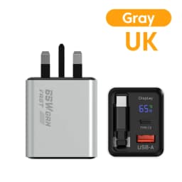 65w GaN Charger 22.5wUSB+Type-C PD20w+22.5w Type-C Cable Fast Charging Digital Display Phone Adapter For iPhone 15-17 Cellphones