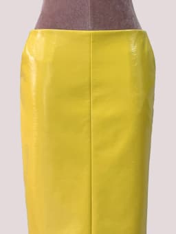 Mauroic Spring Summer Shiny Reflective Bright Yellow Faux Leather Pencil Skirt Women with Back Slit High Waist New Arrivals 2025