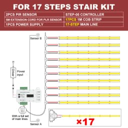 PIR Motion Sensor LED Stair Light Easy Insallation Stair Lighting Kit 8mm COB LED Strip With Power Supply For Indoor Stairway