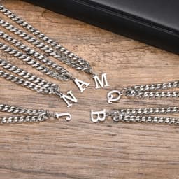 Initials Cuban Chain Necklaces for Men Boys,Waterproof A-Z 26 Alphabet Charm Pendant with 50cm/19.7" Stainless Steel Chain Gifts