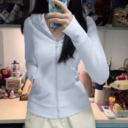 Korean Spring New Slim Solid Color Hooded Jacket 2026 Womens Hooded Zipper Slim Y2k Jacket Casual Fashion Street Sweatshirt Top