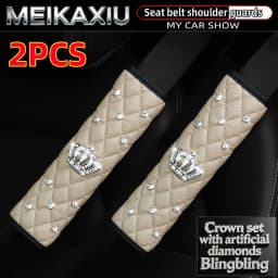 Soft Leather Diamond-Encrusted Crown Car Shoulder Guard 1PC/2PCS Safety Belt Decoration Shiny Accessory for Women's Cars